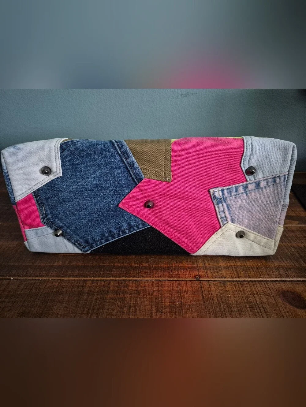 Multicolor Denim Patchwork Satchel/Tote Bag